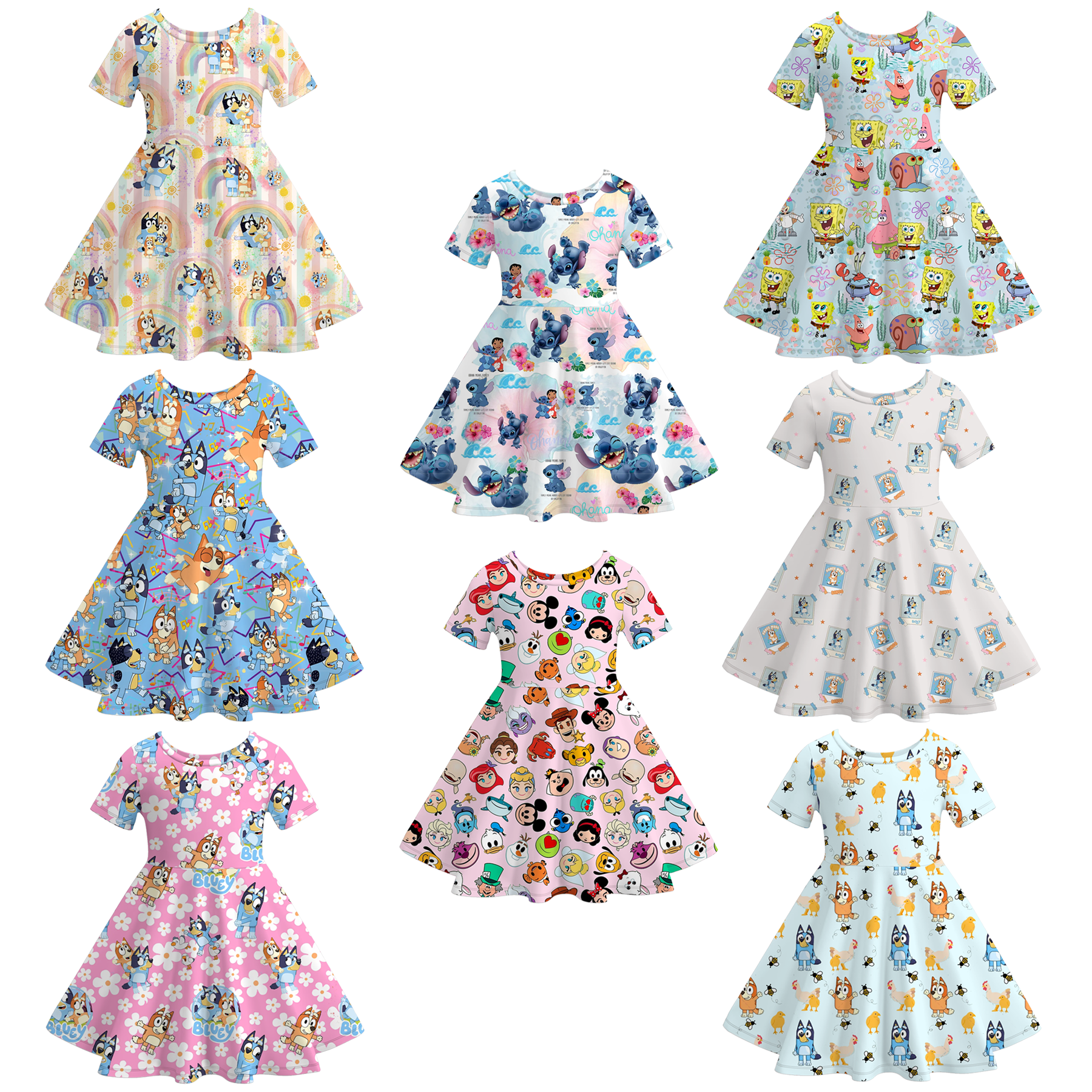 （Pre Order）Girls Spring and Summer Cartoon Character Print Dress