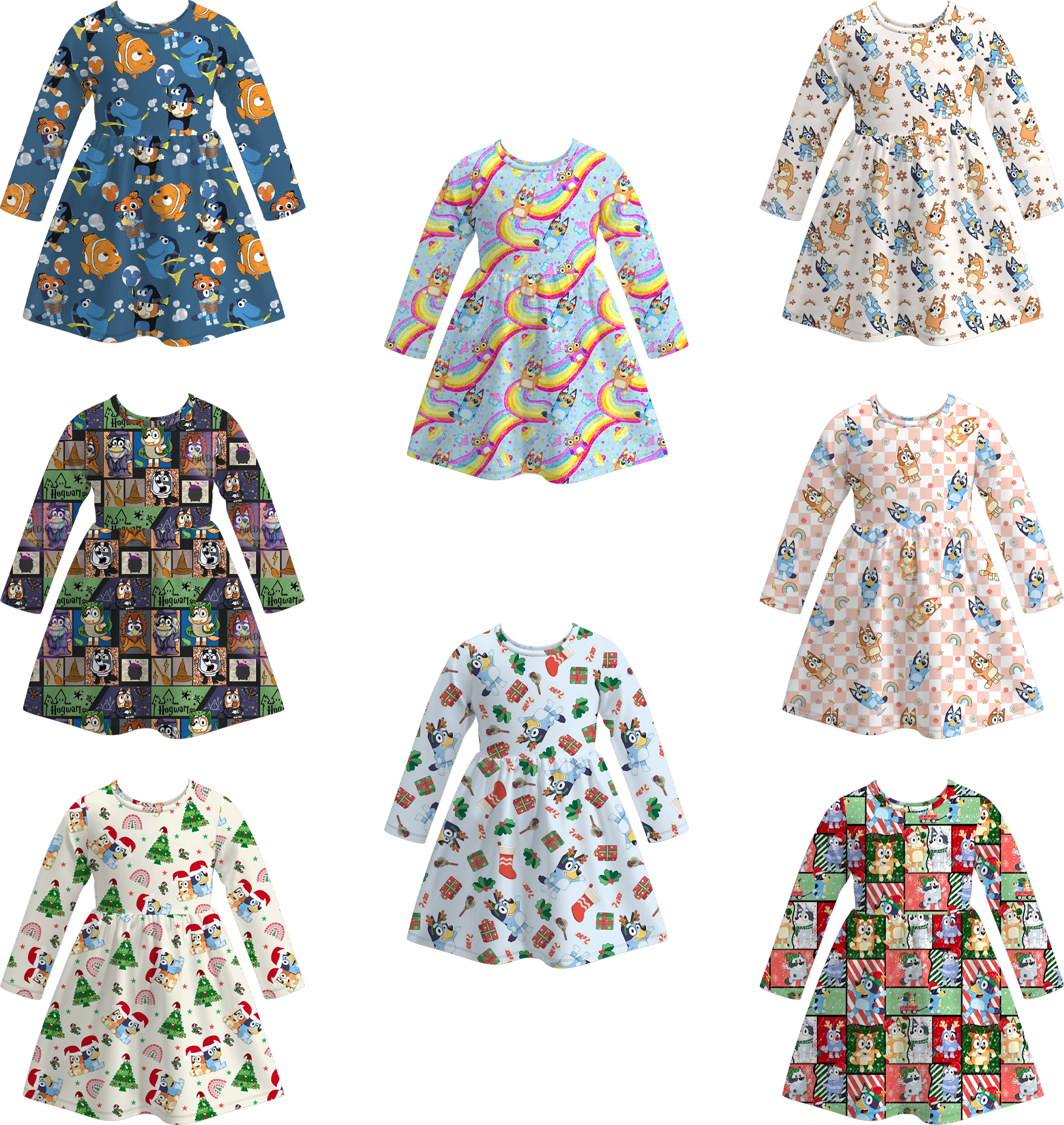 （Pre Order）Girls Christmas Cartoon Print Dress