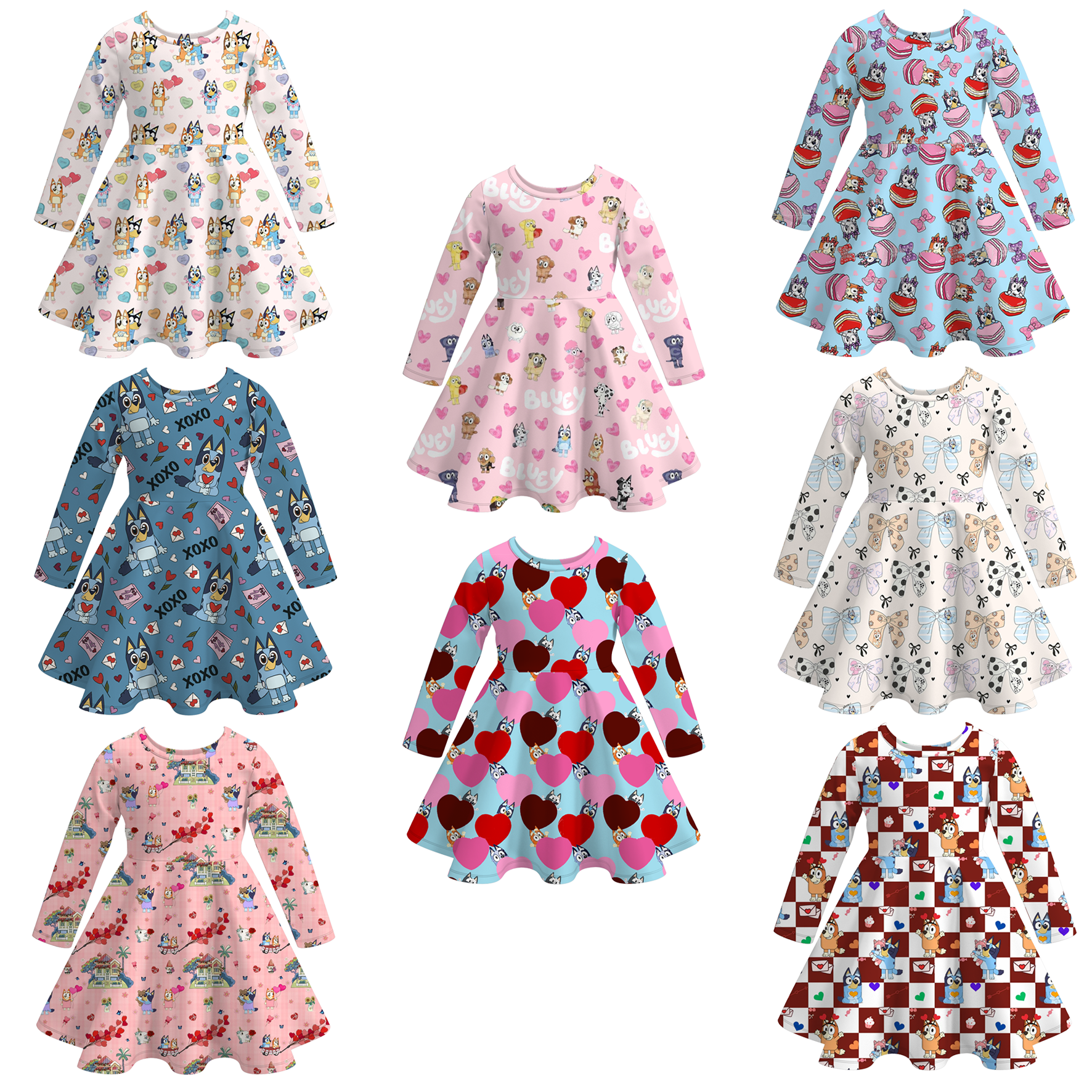 （Pre Order）Girls Valentine's Day Cute Cartoon Print Dress