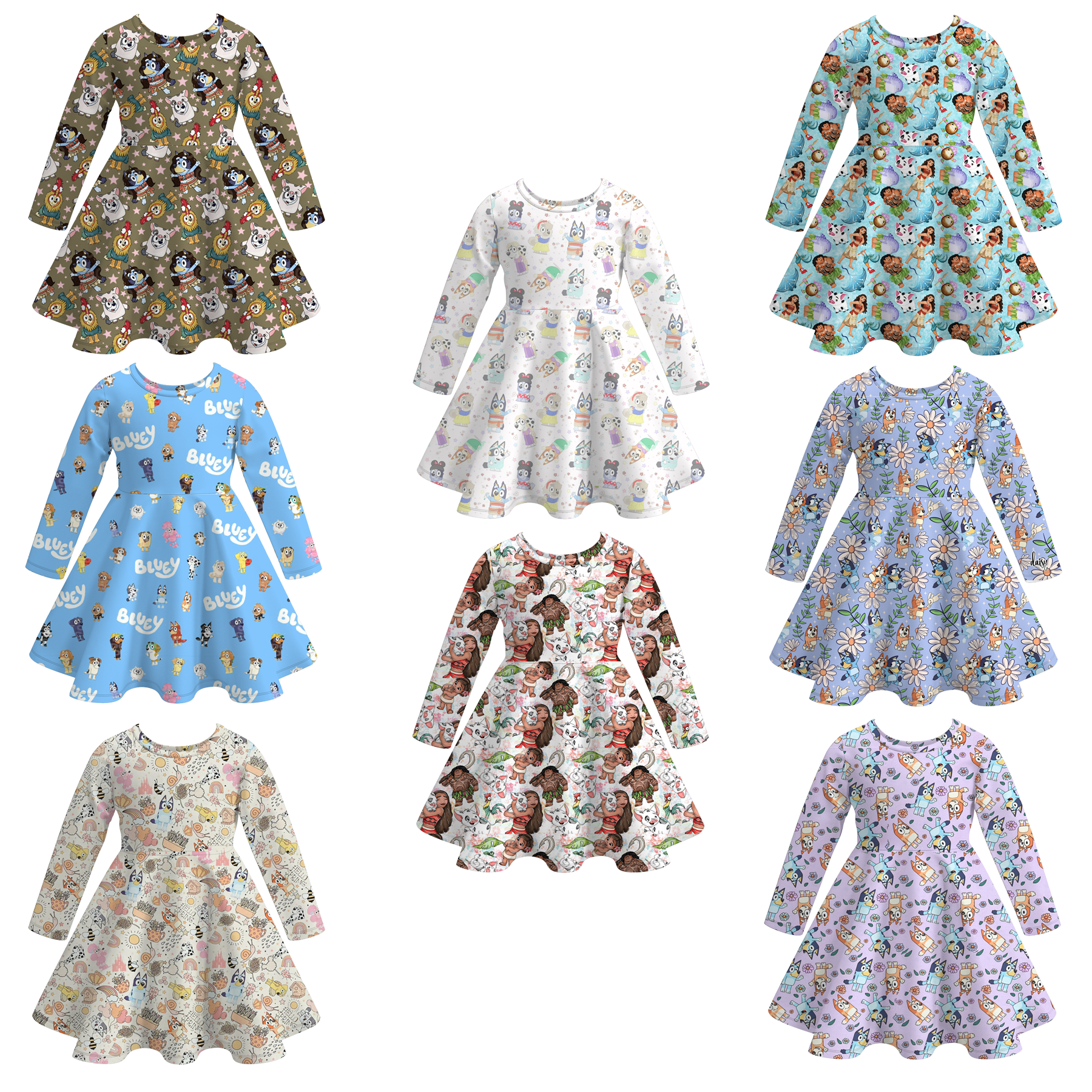 （Pre Order）Girls Fall Cartoon Print Dress