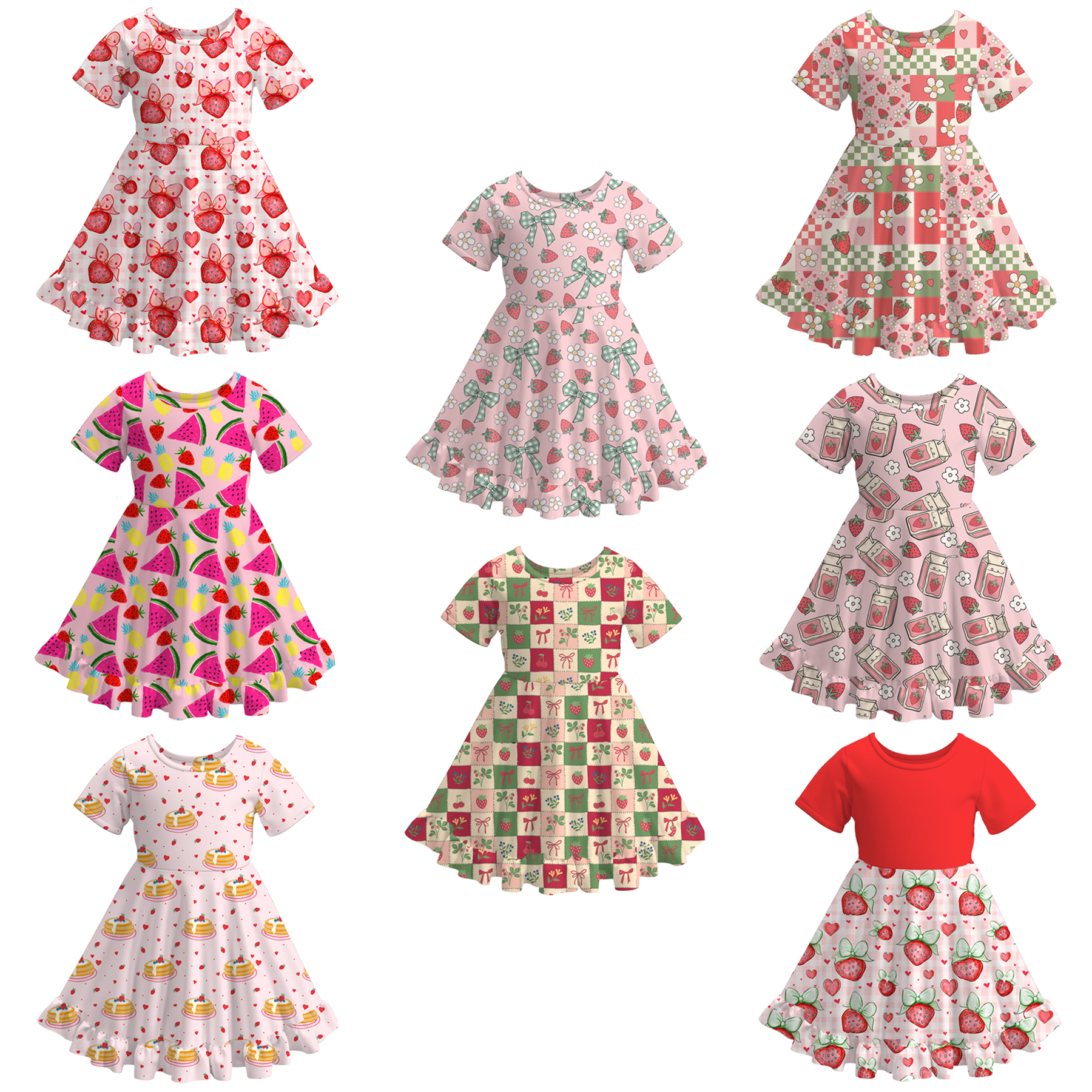 （Pre Order）Girls Spring and Summer Strawberry Print Dress