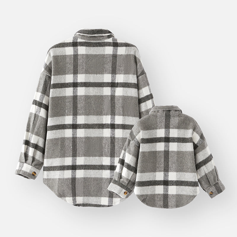 （In Stock L18-2-2 L18-1-2）Mommy and Me Fall Grey Plaid Shirt