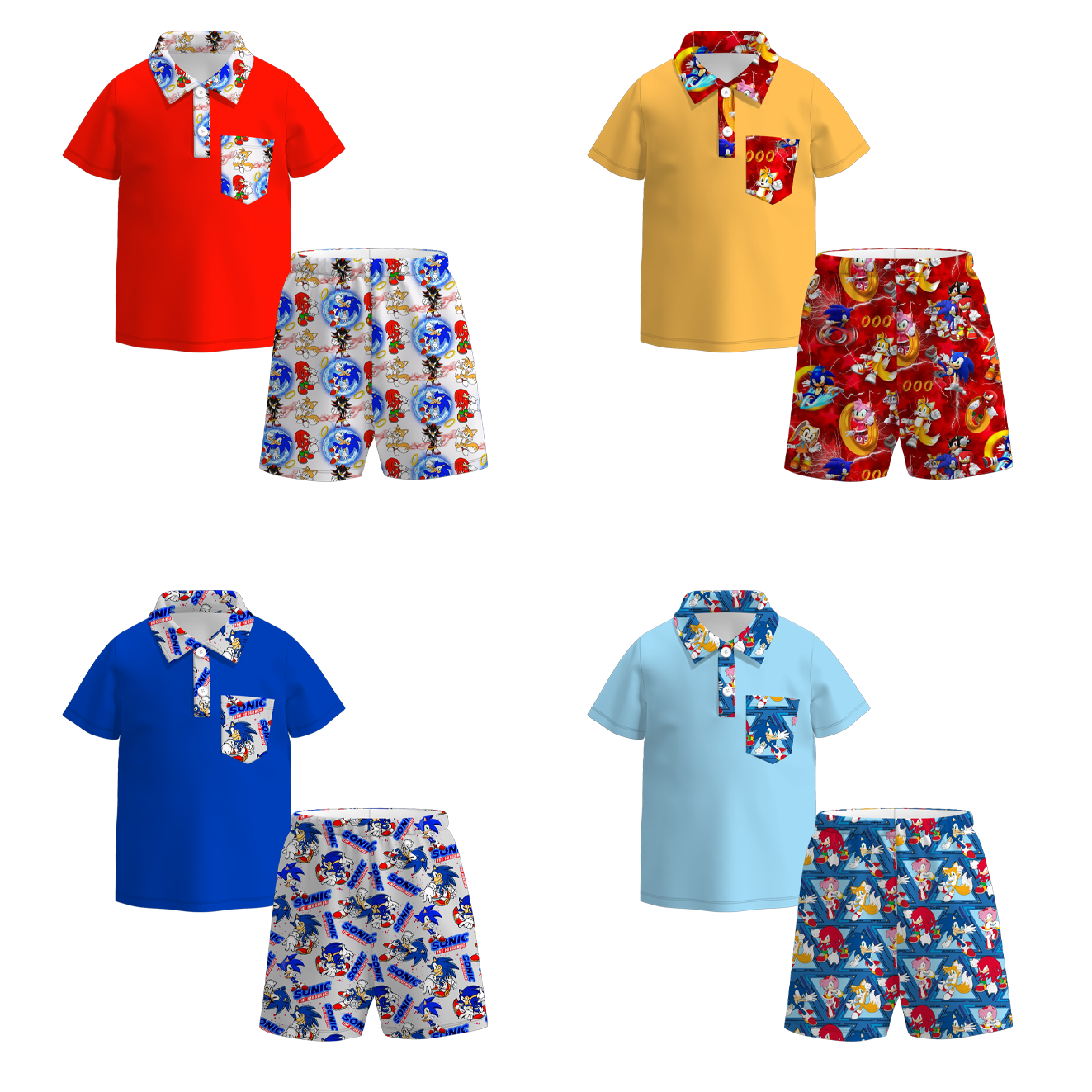 （Pre Order）Boys Spring and Summer Cartoon Character Print Shorts Set