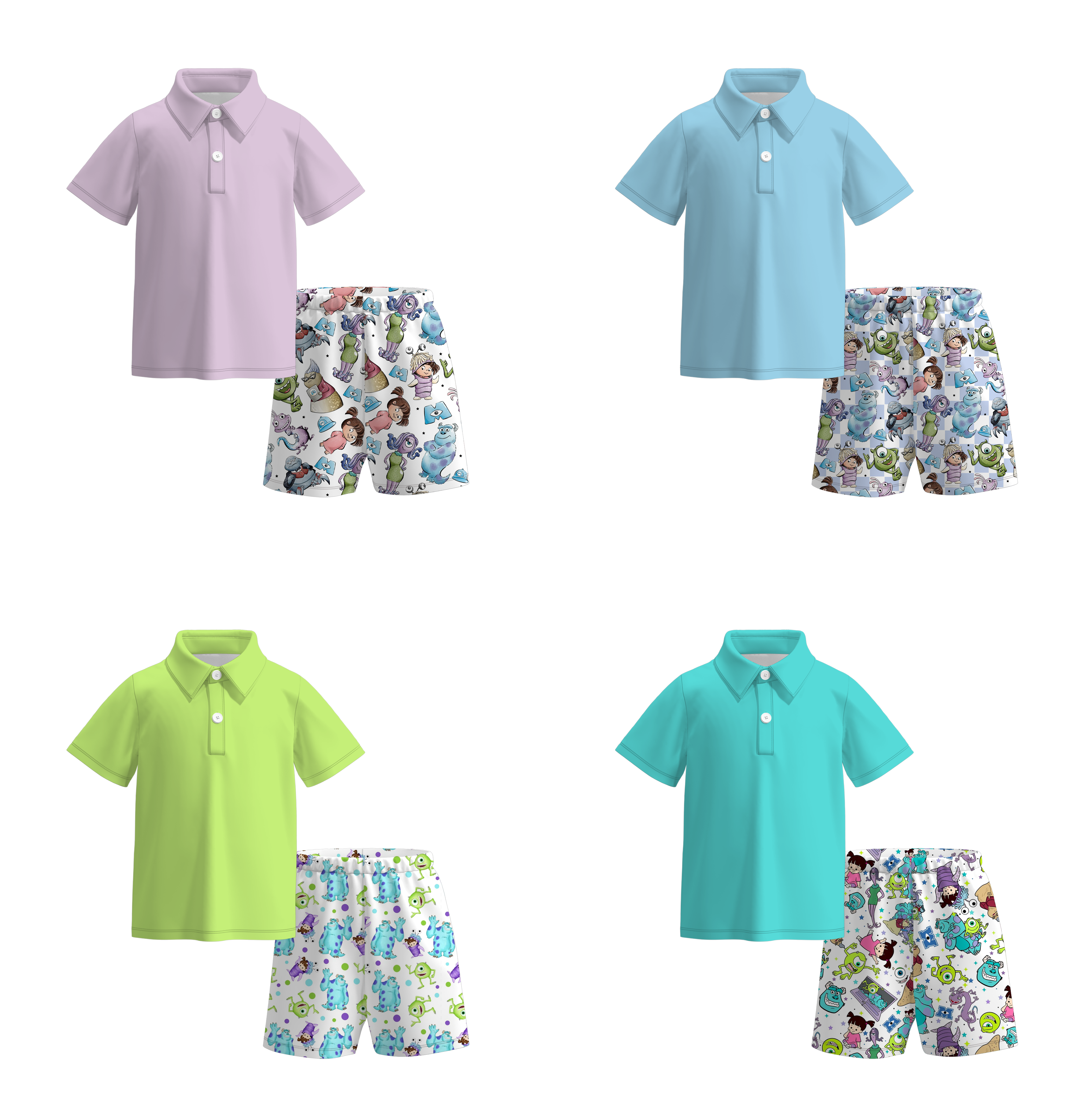 （Pre Order）Boys Spring and Summer Monster Print Shorts Set