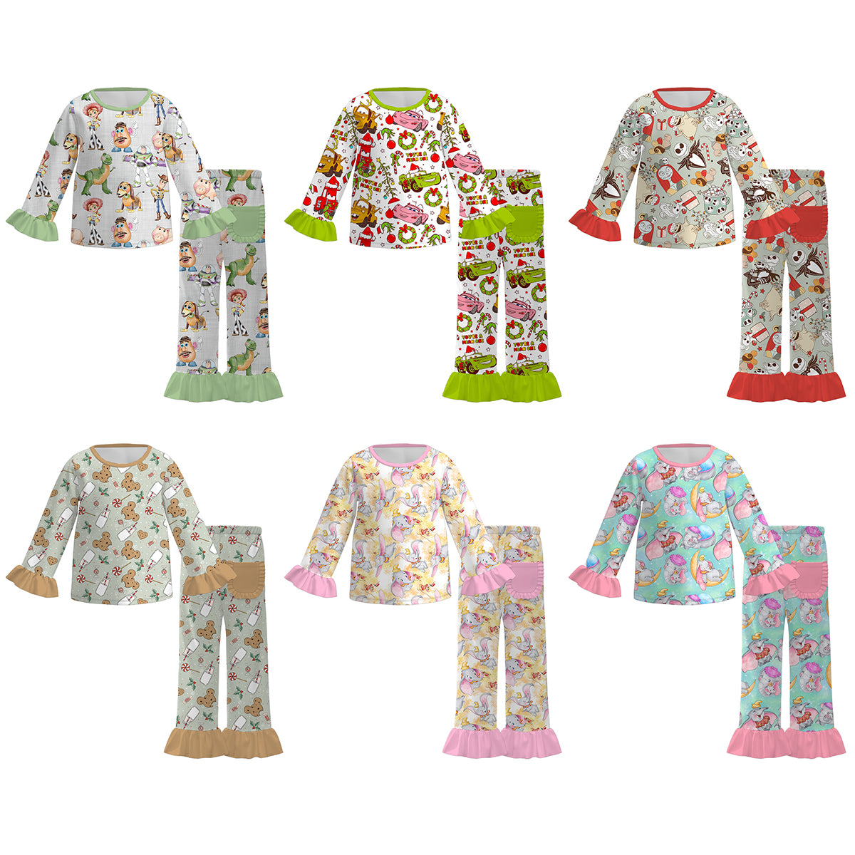 （Pre Order）Girls Christmas Cartoon Print Pajamas