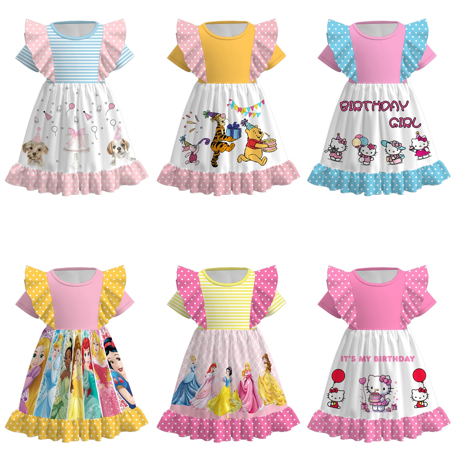 （Pre Order）Girls Birthday Cartoon Print Ruffles Dress