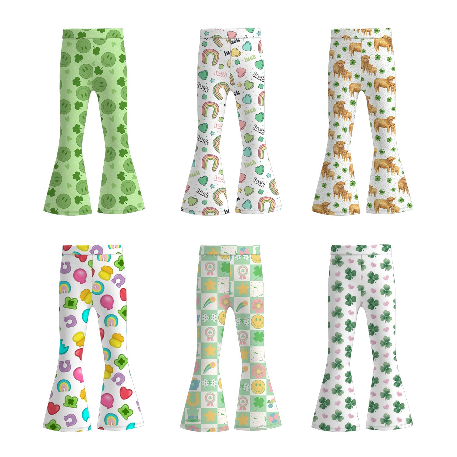 （Pre Order）Girls St.Patrick's Day Shamrock Print Bell Pants