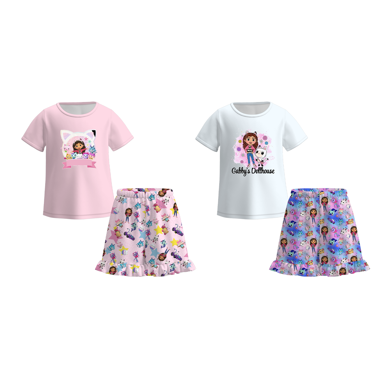 （Pre Order）Girls Spring and Summer Cartoon Character Print Pajamas