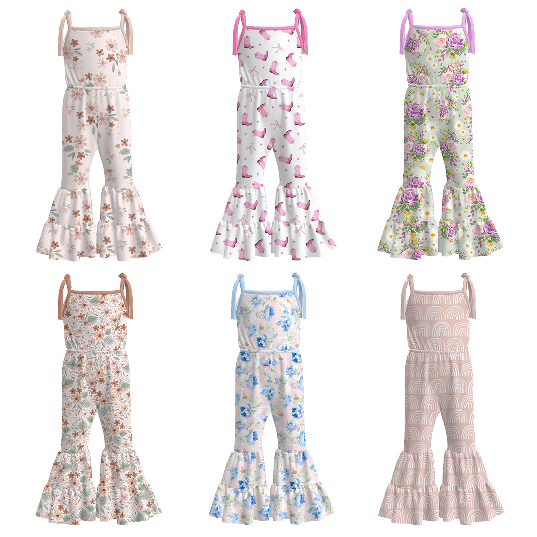 （Pre Order）Girls Spring and Summer Floral Print Suspender Jumpsuit