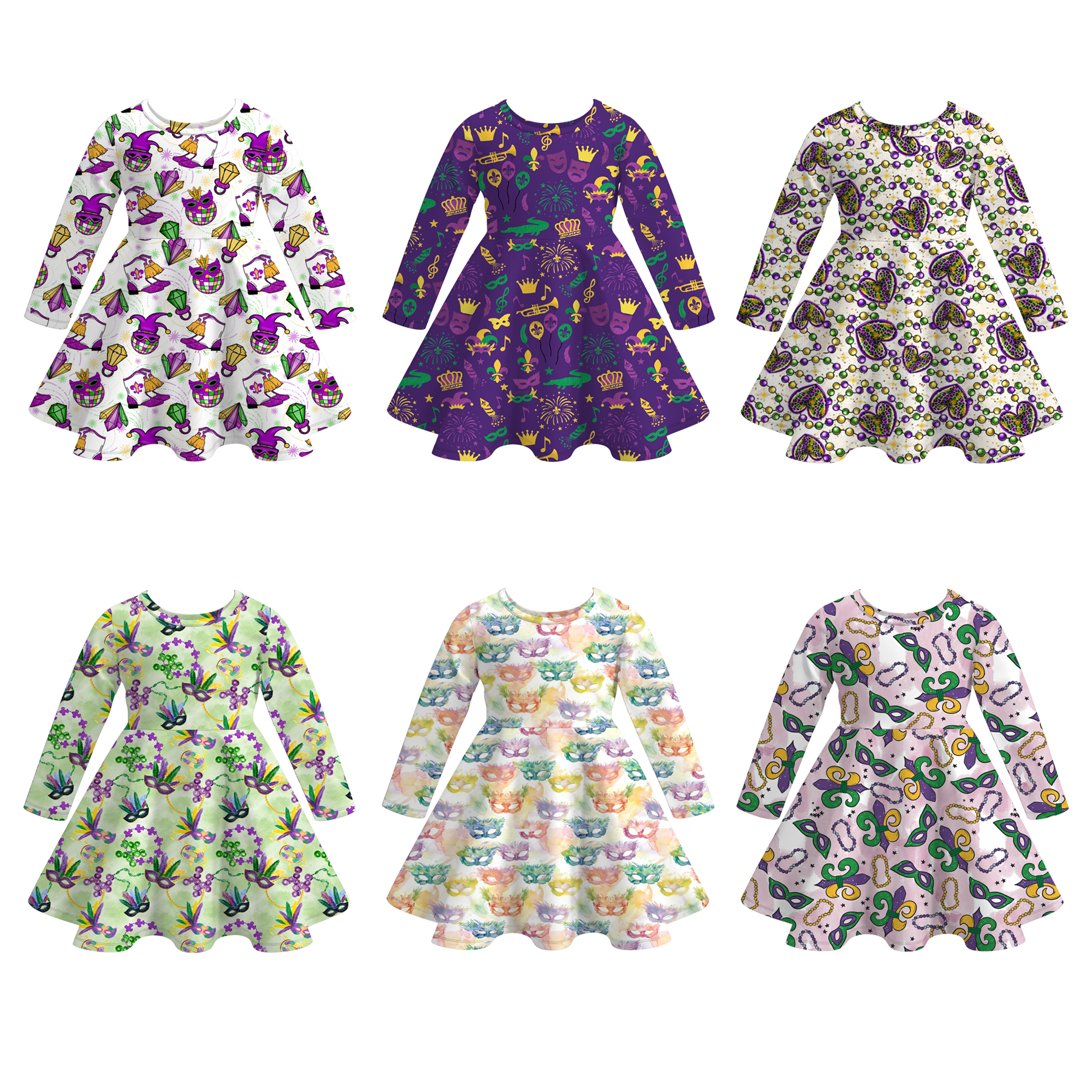 （Pre Order）Girls Mardi Gras Print Dress