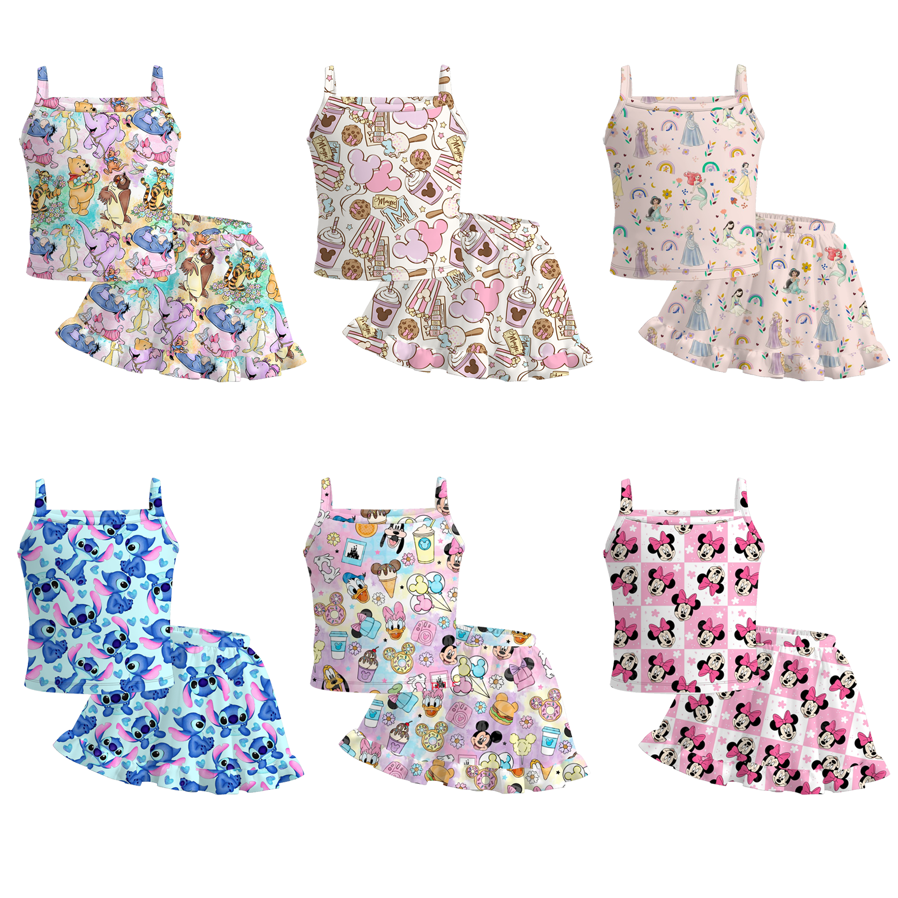 （Pre Order）Girls Summer Cute Cartoon Print Skirt Set