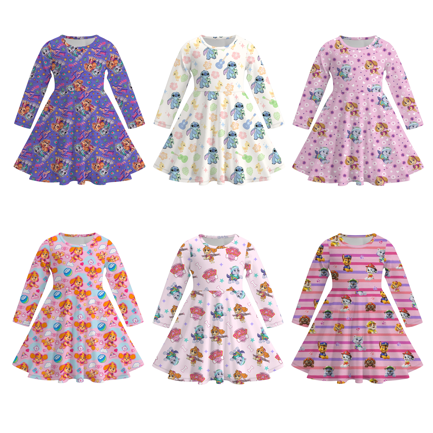 （Pre Order）Girls Cartoon Character Print Milk Silk Dress