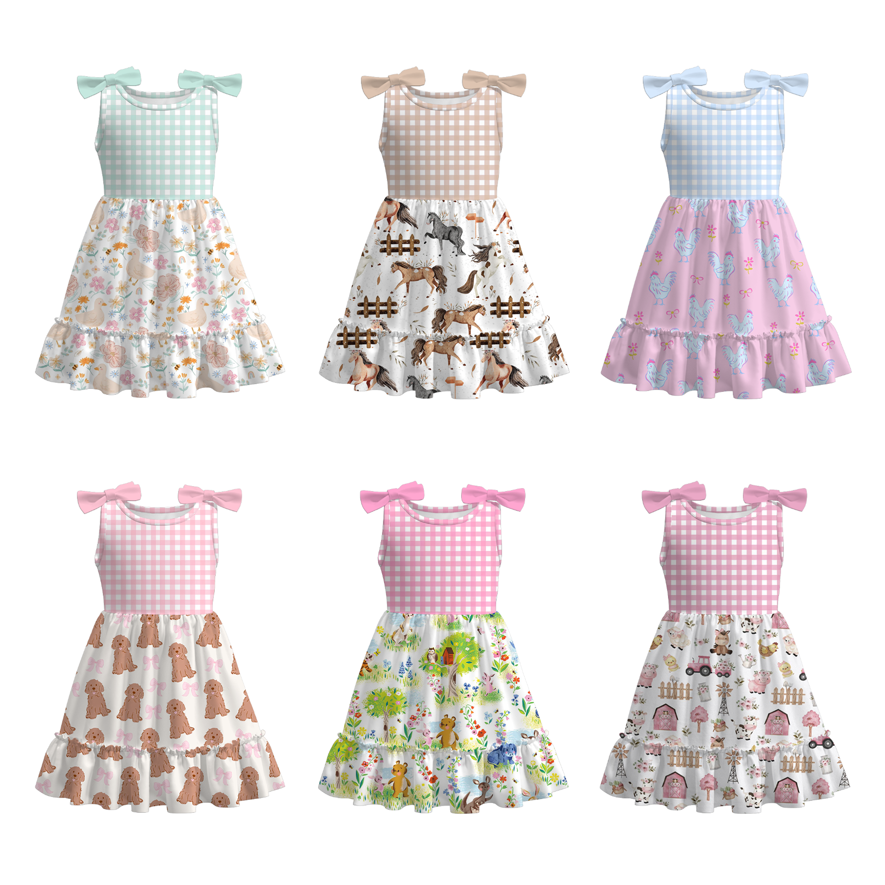 （Pre Order）Girls Spring and Summer Farm＆Puppy Print Dress