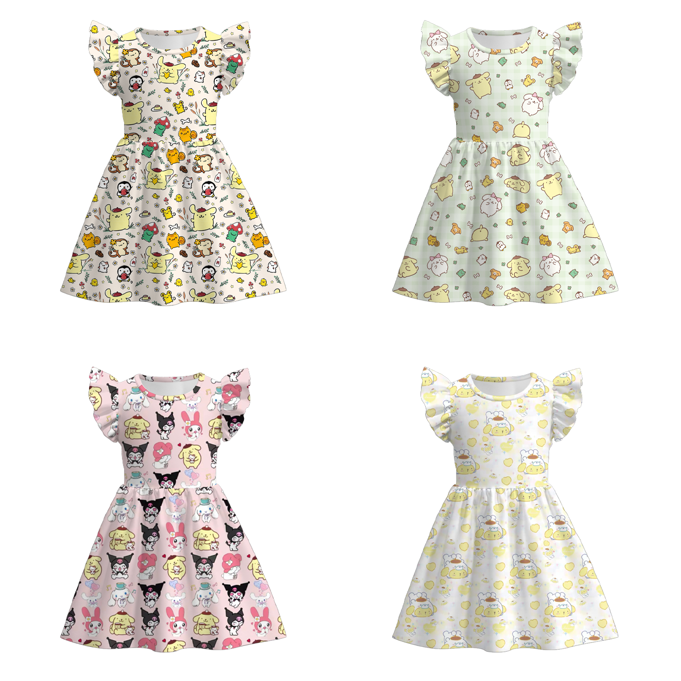 （Pre Order）Girls Spring and Summer Cartoon Print Flying Sleeves Dress